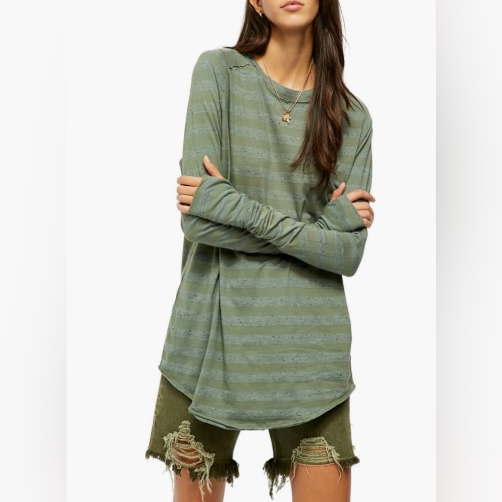 Free people Arden stripe shirt size S olive